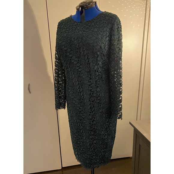 ML Monique Lhuillier Emerald Green Lace Sheath Dress - size 16 - Picture 4 of 14